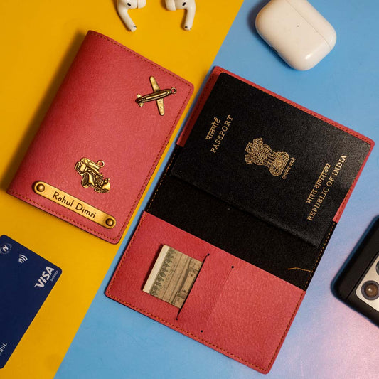 PERSONALIZED LEATHER PASSPORT COVER WITH NAME & CHARM