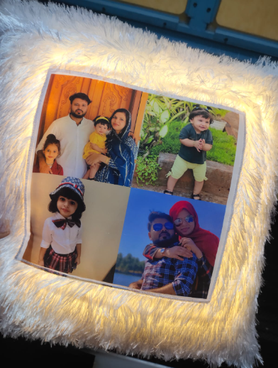 personalised White fur single led cushion