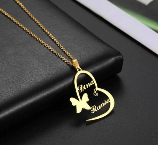 Custom Butterfly Double Name Necklace - Customized gift