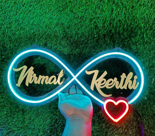 Custom Led Neon Infinity Heart Signs Lights for Bedroom, Wedding Party, Personalized Your Name Wall Décor Art - 12 by 18 inches - Customized gift