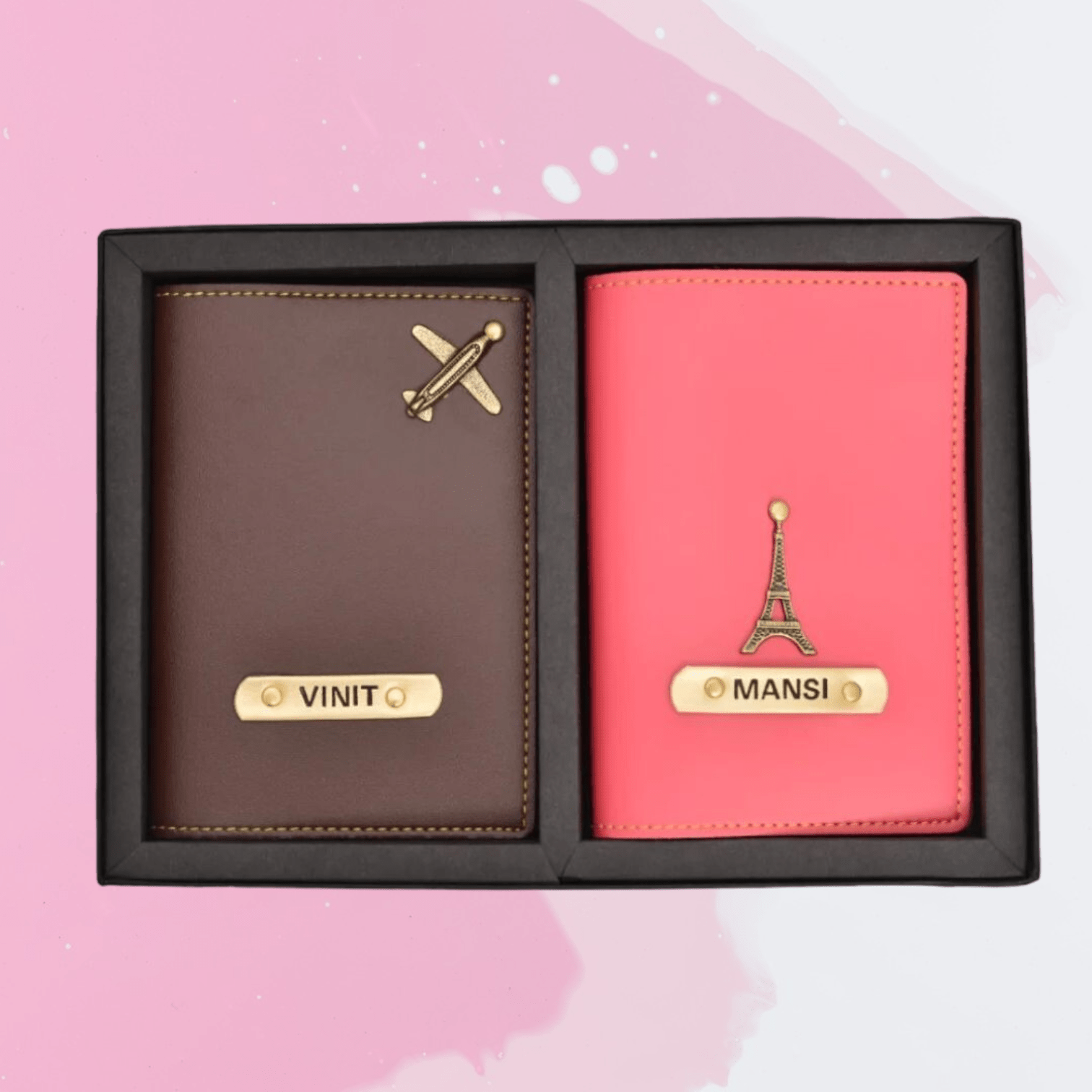 Customised Couple Passport Covers Combo With Name & Charm - Customized gift