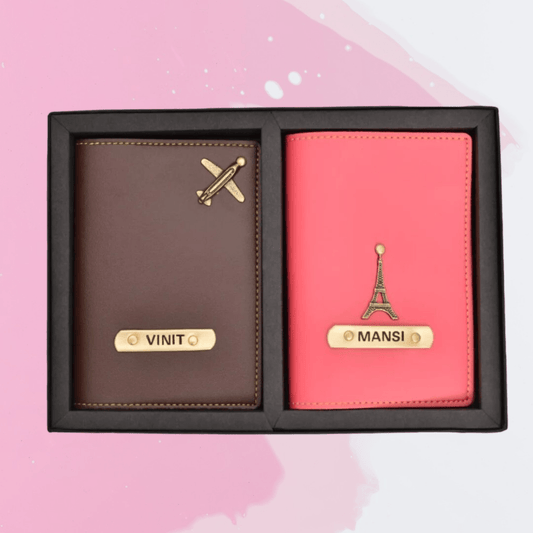 Customised Couple Passport Covers Combo With Name & Charm - Customized gift