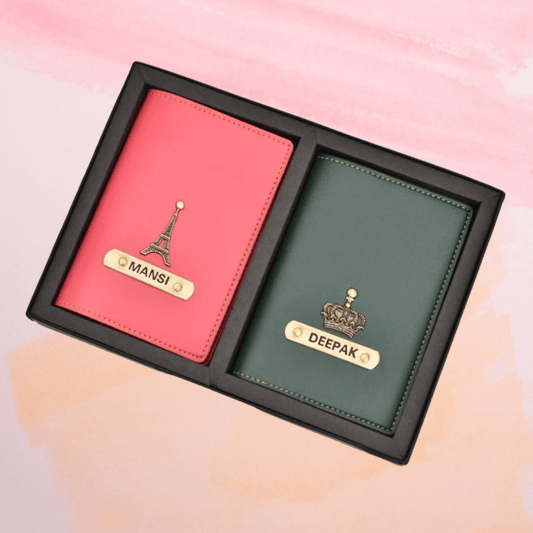 Customised Couple Passport Covers Combo With Name & Charm - Customized gift