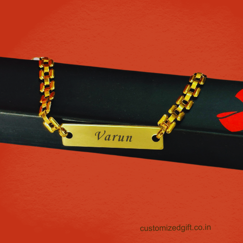 Personalized SquareLink Metal Bracelet Rakhi