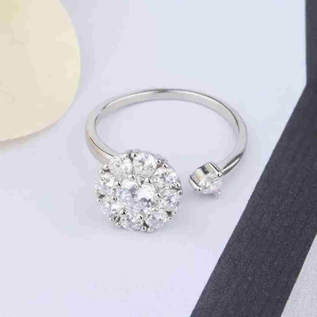 SOLITAIRE SILVER ROTATING ADJUSTABLE RING || BEST GIFT FOR HER || SALE