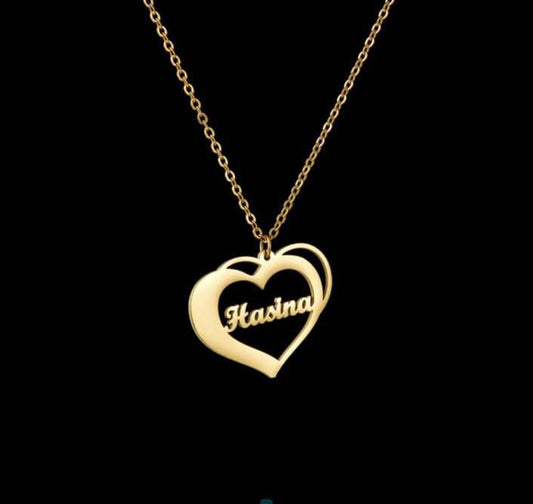 Girlfriend's Twin Hearts Name Necklace - Customized gift